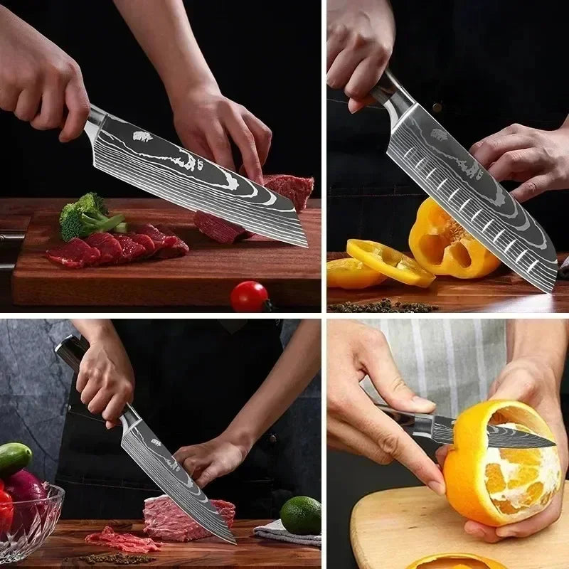 Professional Damascus Kitchen Knives Japanese Santoku Cleaver Slicing Knife Stainless Steel Boning Knife Butcher Cleaver Knife 