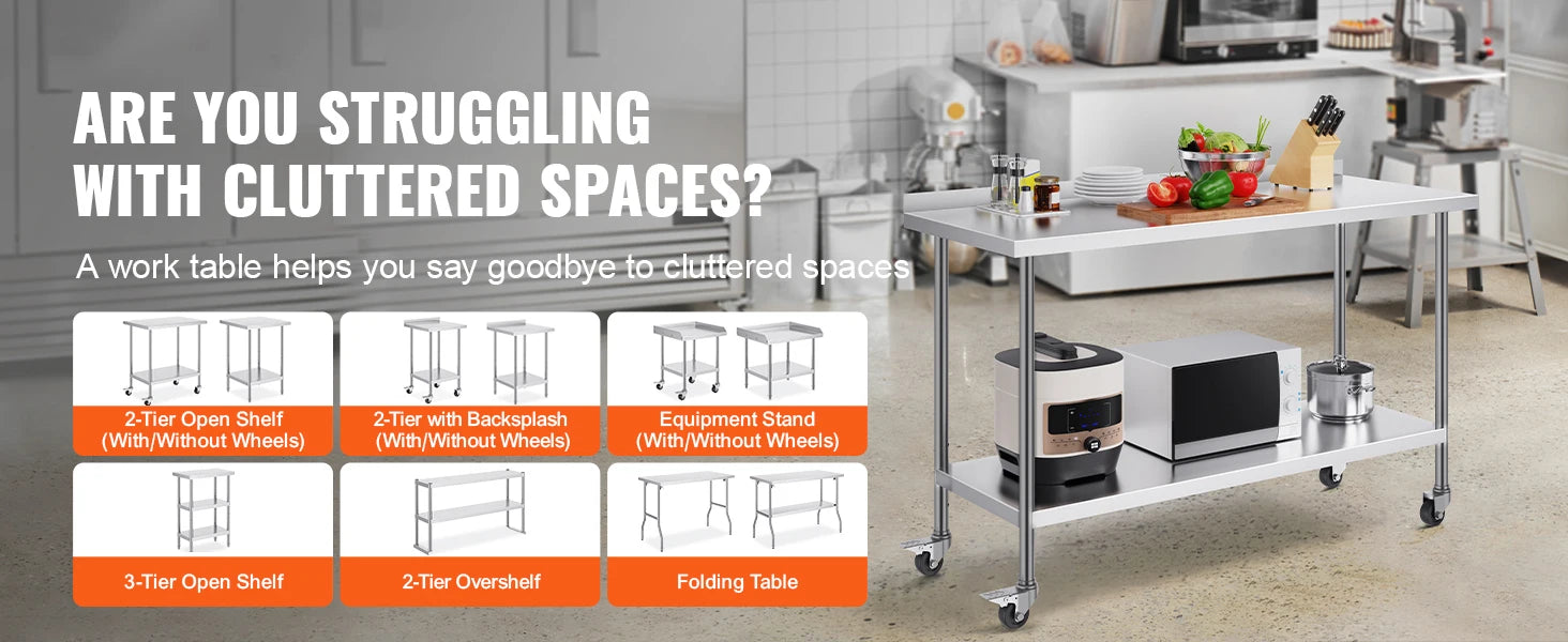 Stainless Steel Work Table with Casters 24x60 Prep Station