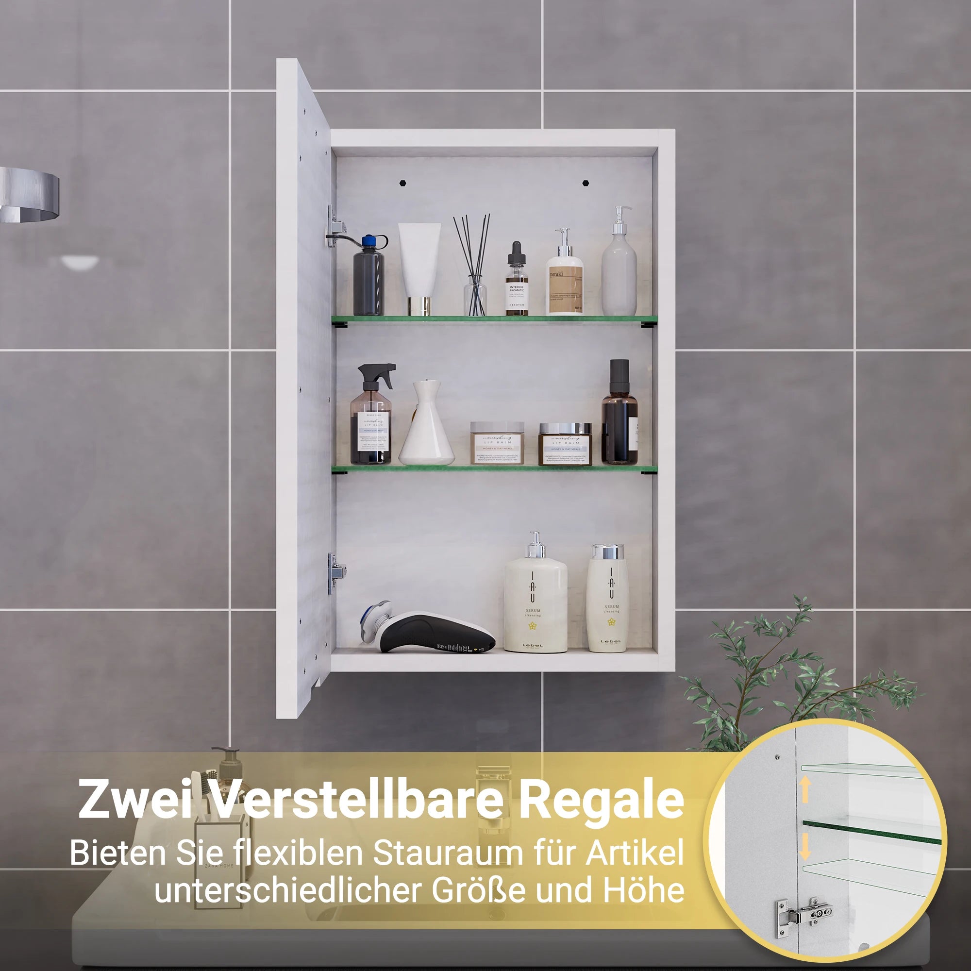 LED Bathroom Mirror Cabinet 80cm Wall Mounted with Storage Shelves