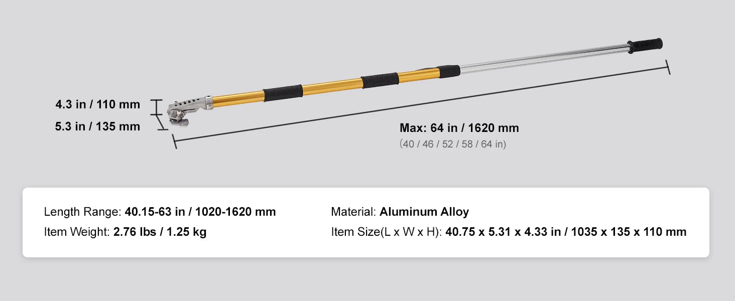 SucceBuy Drywall Flat Box Handle 40''-64'' Anodized Aluminum 5-Section Length Adjustable Non-Slip Grip for Plasterboard