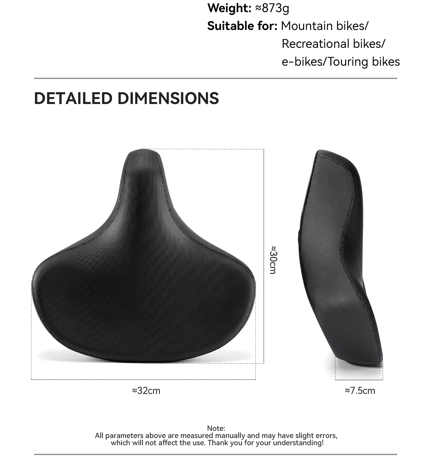 Comfortable Wide Bike Saddle Cushion with Shock Absorbing Foam