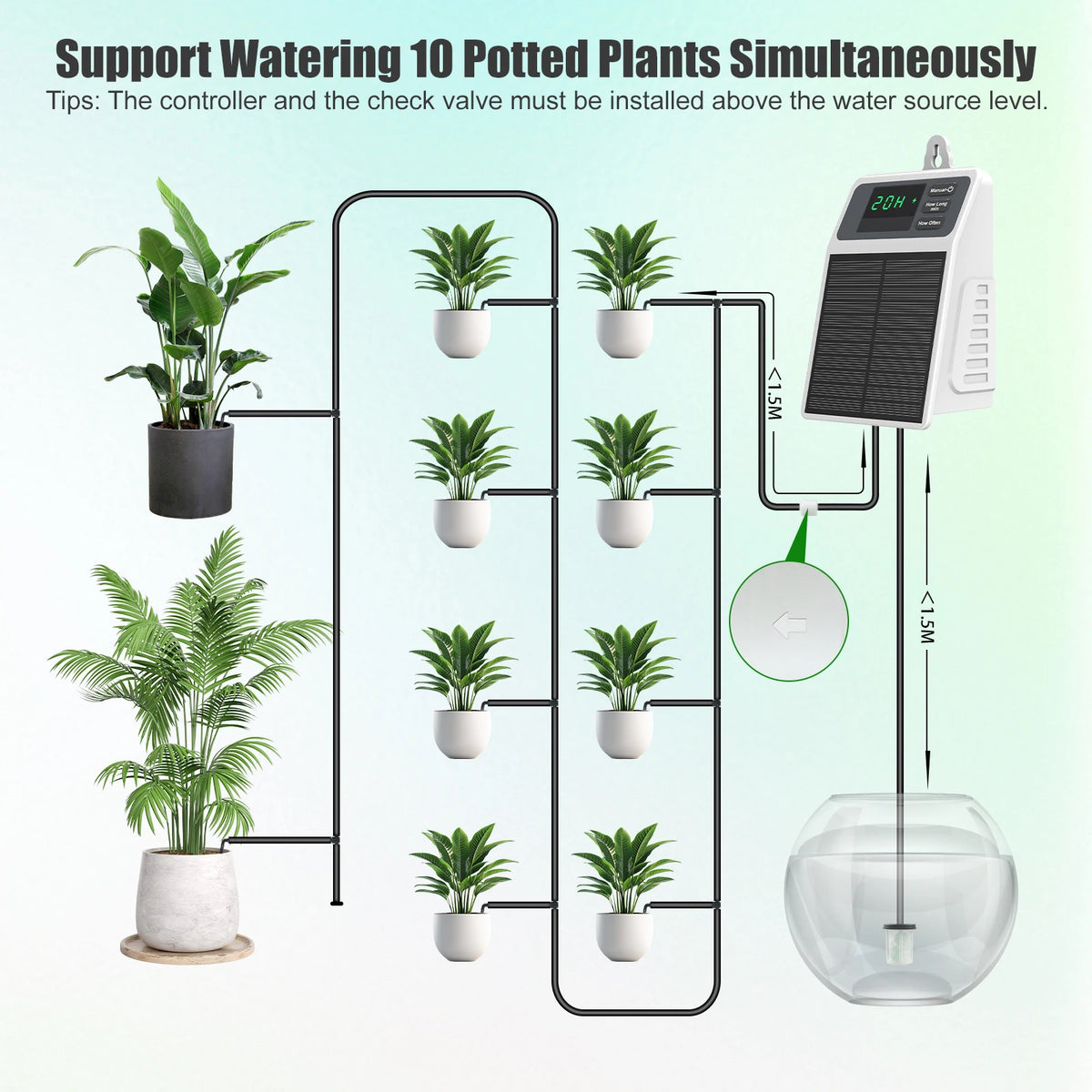 Solcelle automatisk dryppvanderingssystem til 10 potteplanter