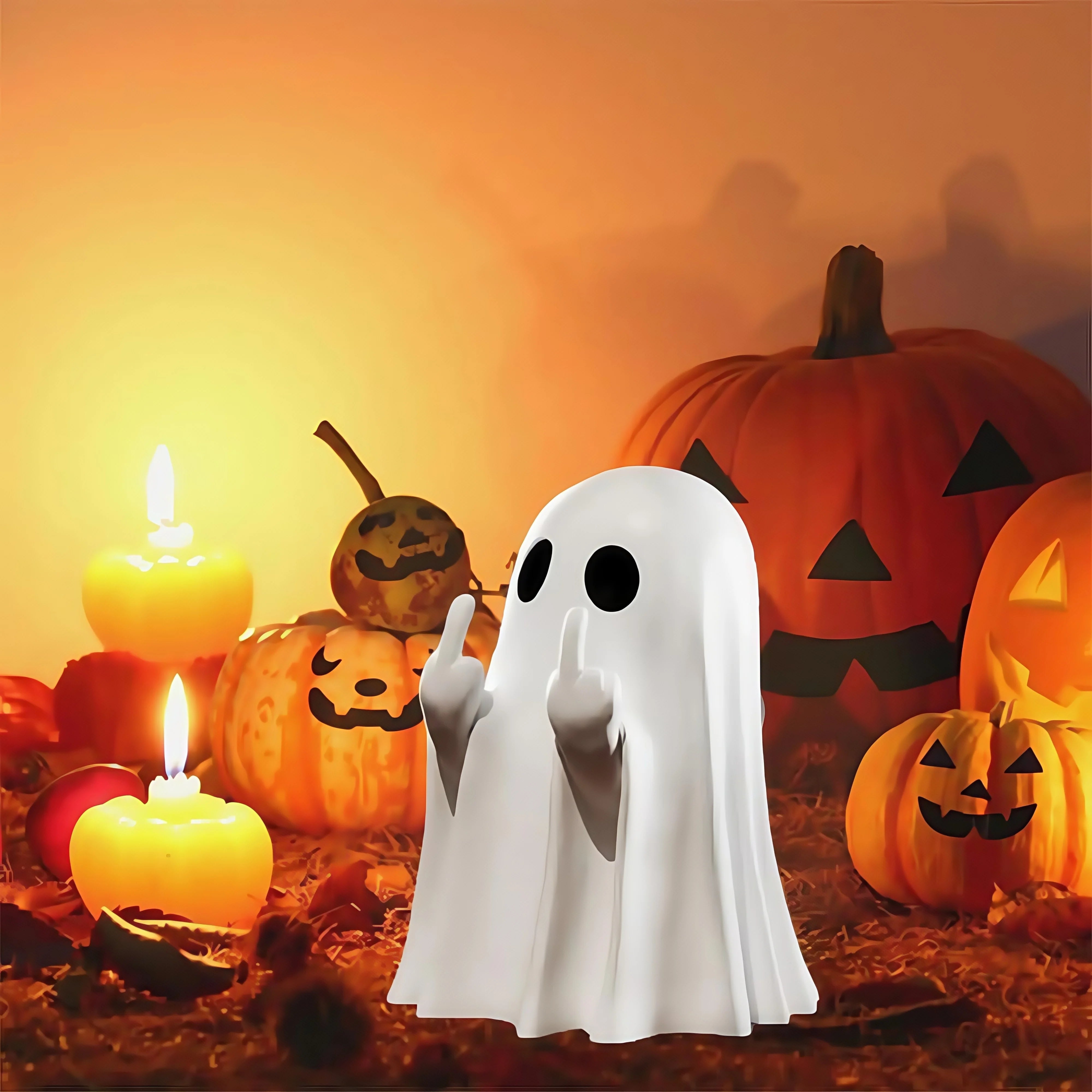 Cute Middle Finger Ghost Statue, Small Halloween Decor for Home, Centerpiece for Coffee Table, Adorable Horror Figure 
