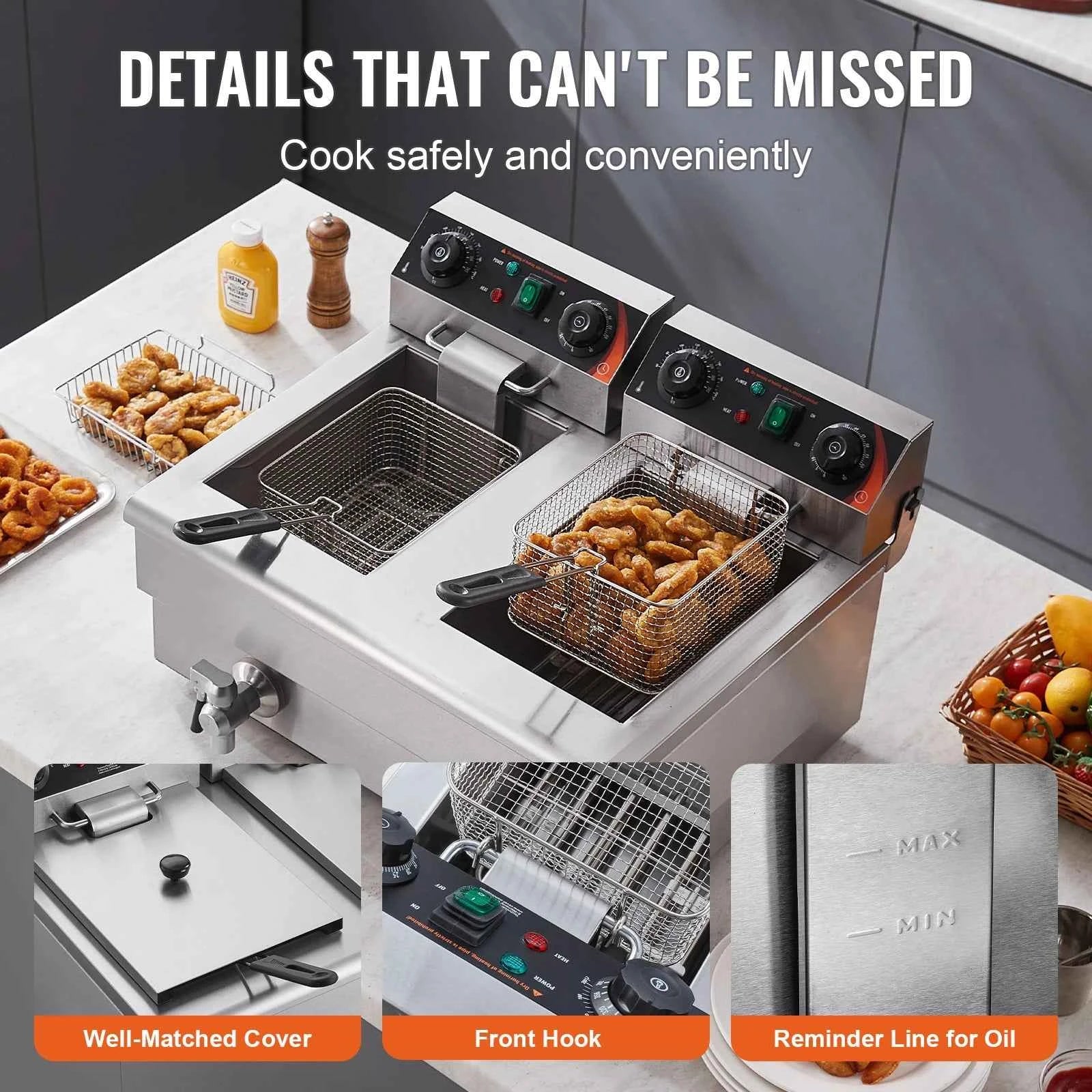 Commercial Deep Fryer 2 x 11L Double Stainless Steel Oil Fryer with Filtration