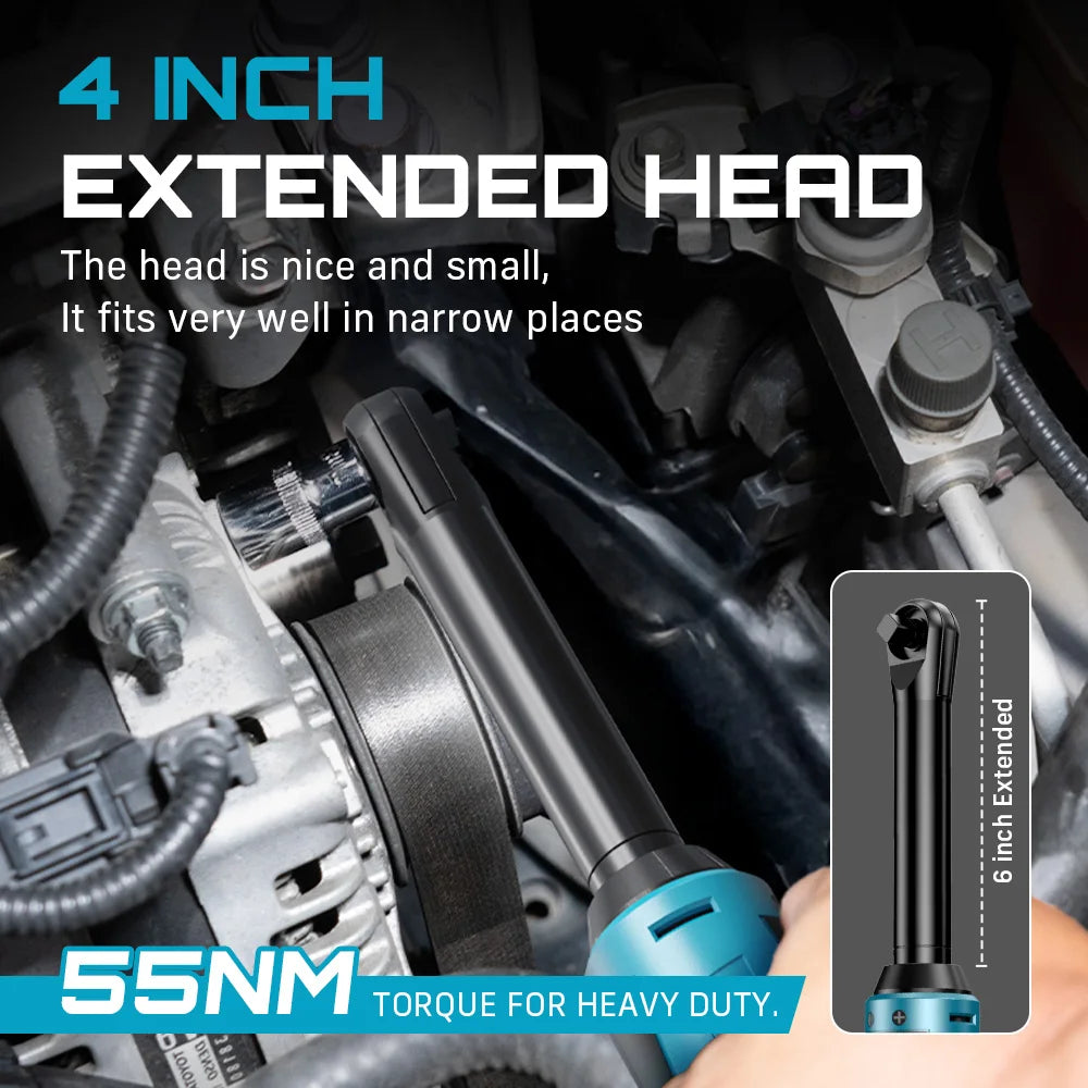 6" Cordless Electric Ratchet Wrench 3/8" 12V 55Nm w/ 2 Batteries