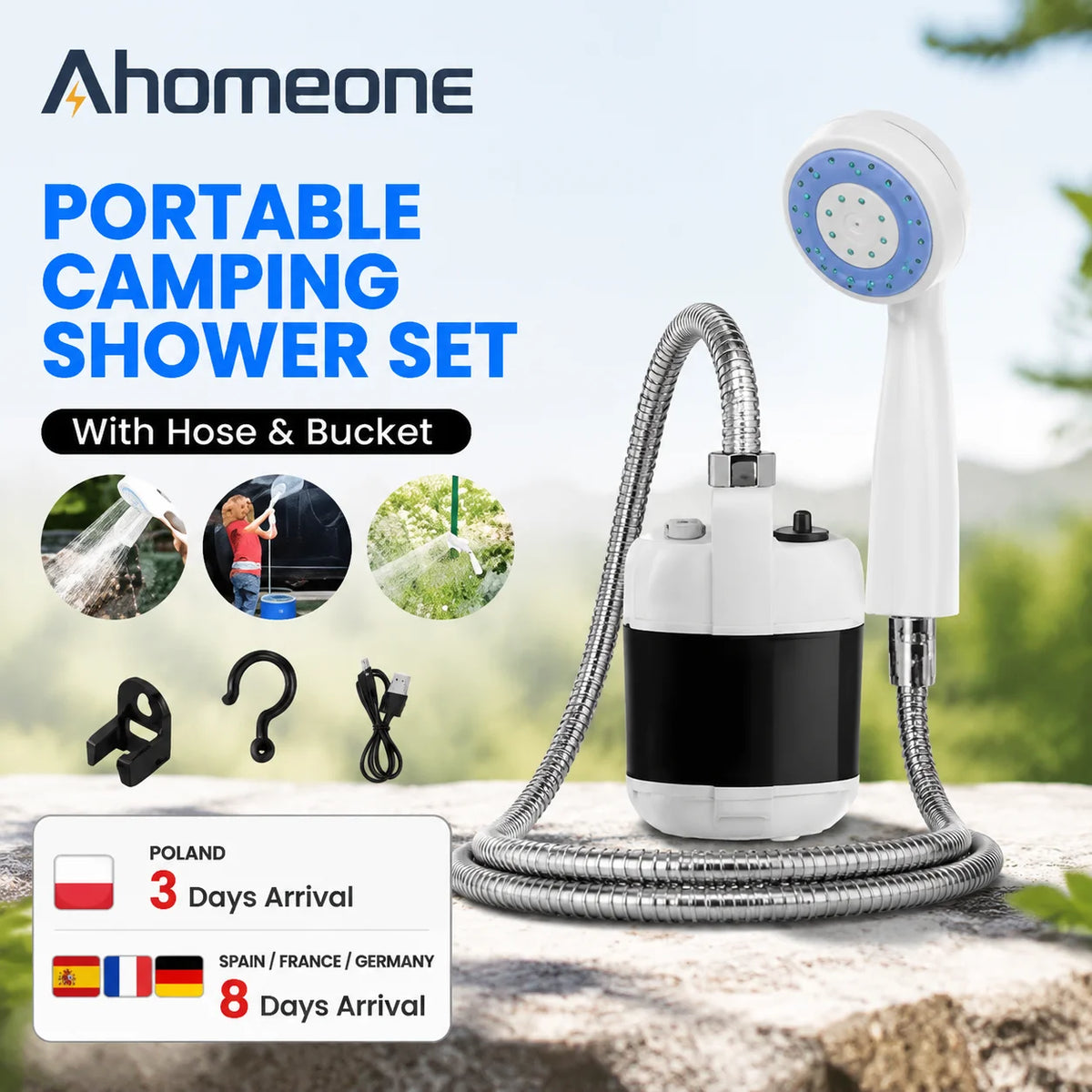 Portable Outdoor Camping Shower USB Rechargeable Electric Shower Pump