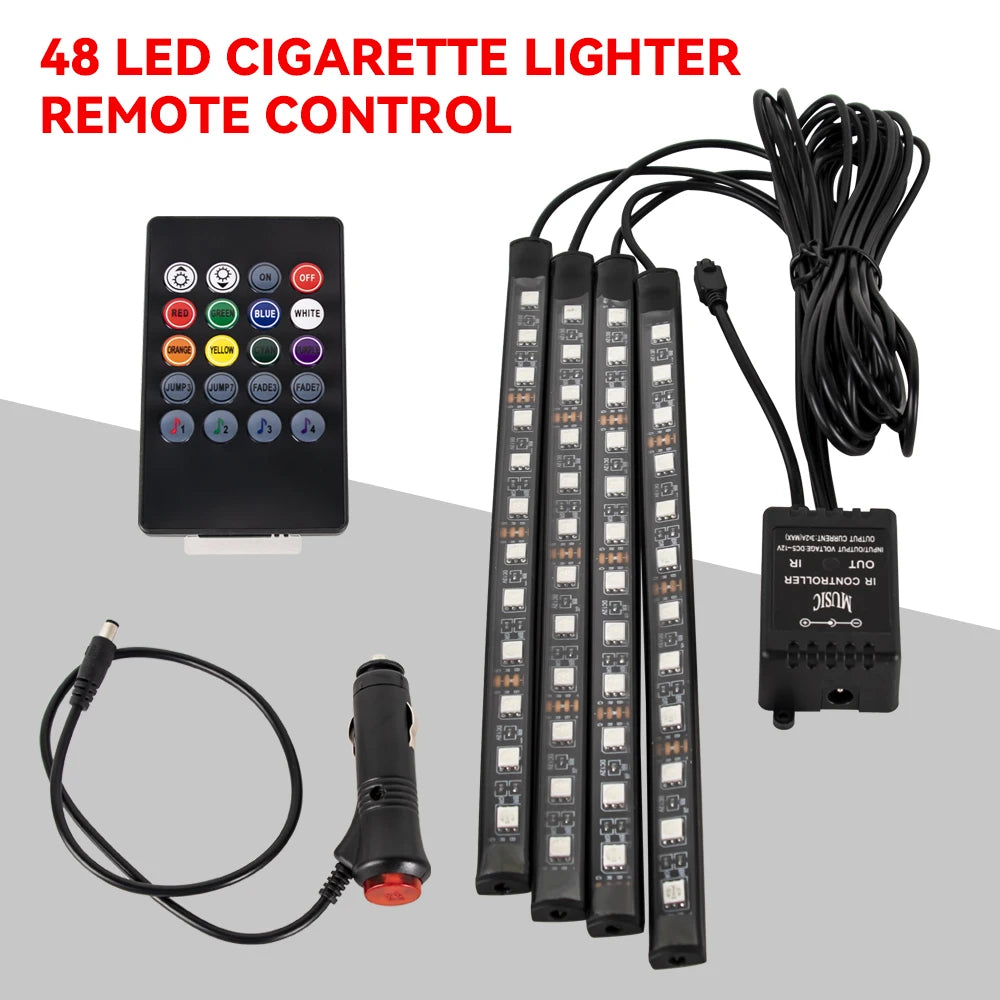 Neon 36 48 72 LED Car Interior Ambient Foot Light Wireless Remote Music APP Control Auto RGB Atmosphere Decorative Lamp 