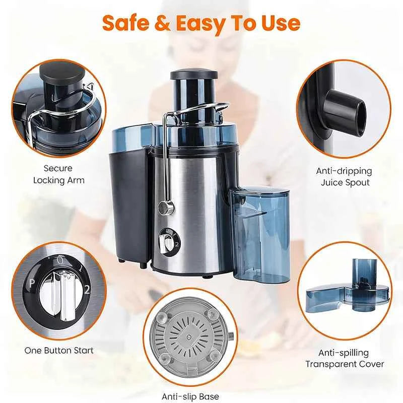 Multifunctional Juicer, Fruit Blender, Food Processor, Food Mixer, Featuring A 3-Inch Wide Mouth Design Suitable For All Kinds Of Fruits And Vegetables, Three-Speed Speed Regulation, Detachable For Easy Cleaning, Fruit And Ve