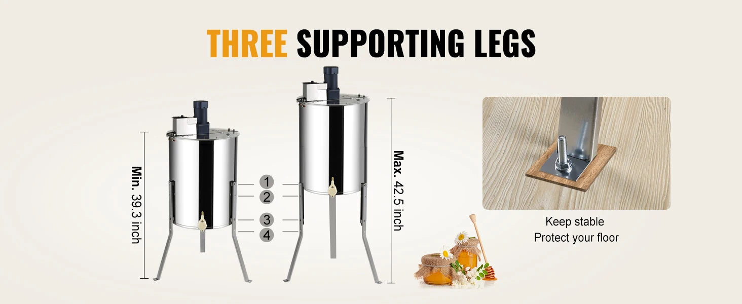 Electric Honey Extractor 4/8 Frames Stainless Steel with Adjustable Stand