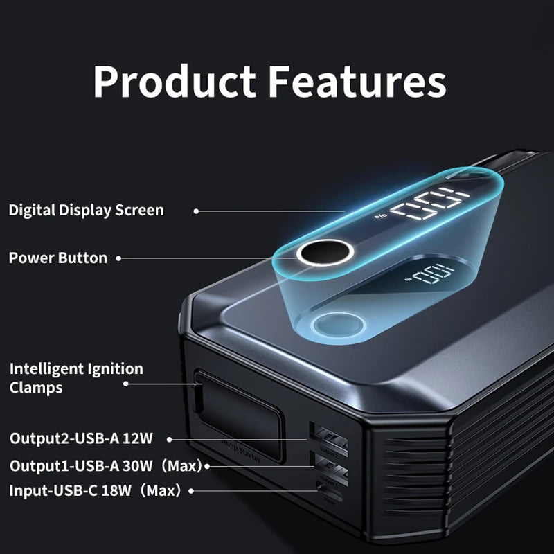 Pornitor auto portabil 20000mAh 8000A, amplificator de baterie 12V