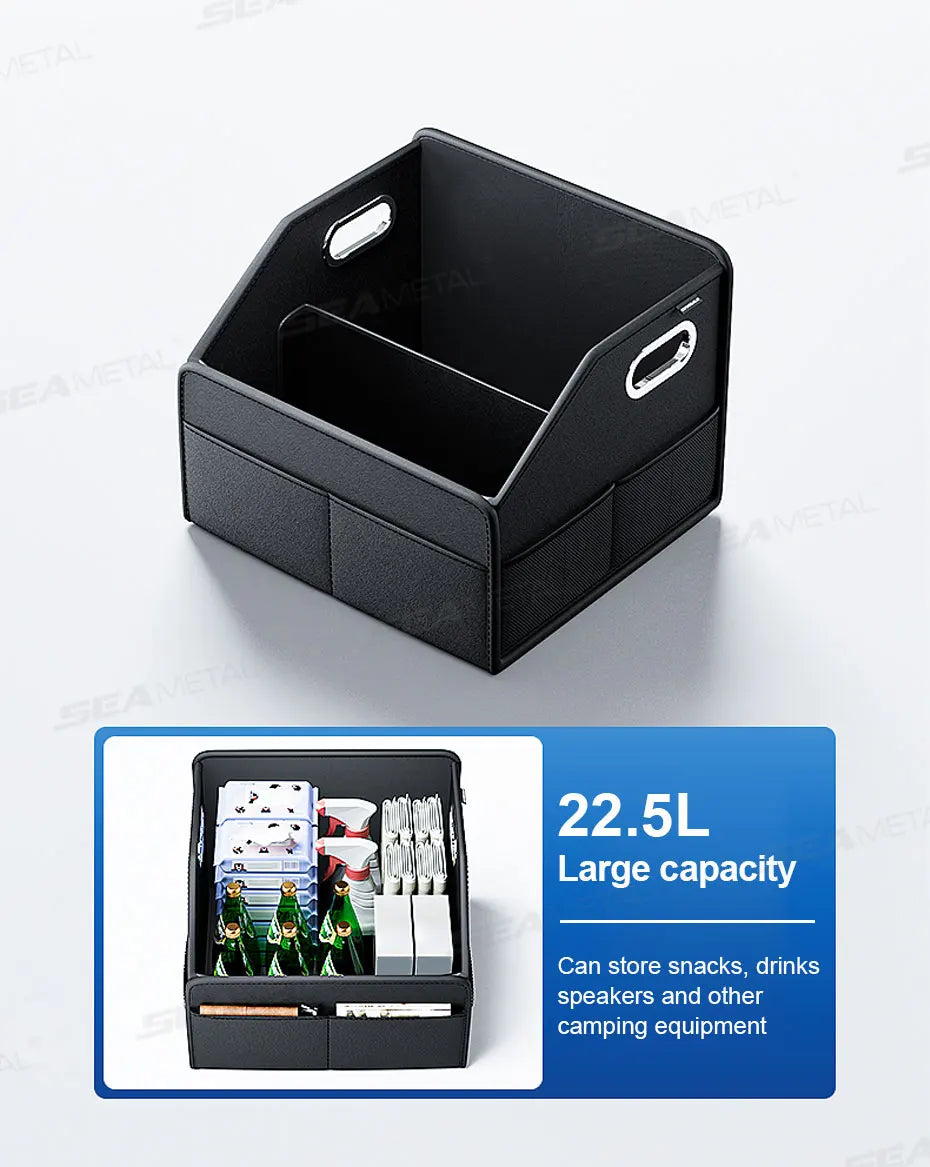 SEAMETAL Foldable Car Trunk Organizer Wear-Resistant Waterproof Car Storage Box with 6-Pocket 22.5L Large Capacity Organizer