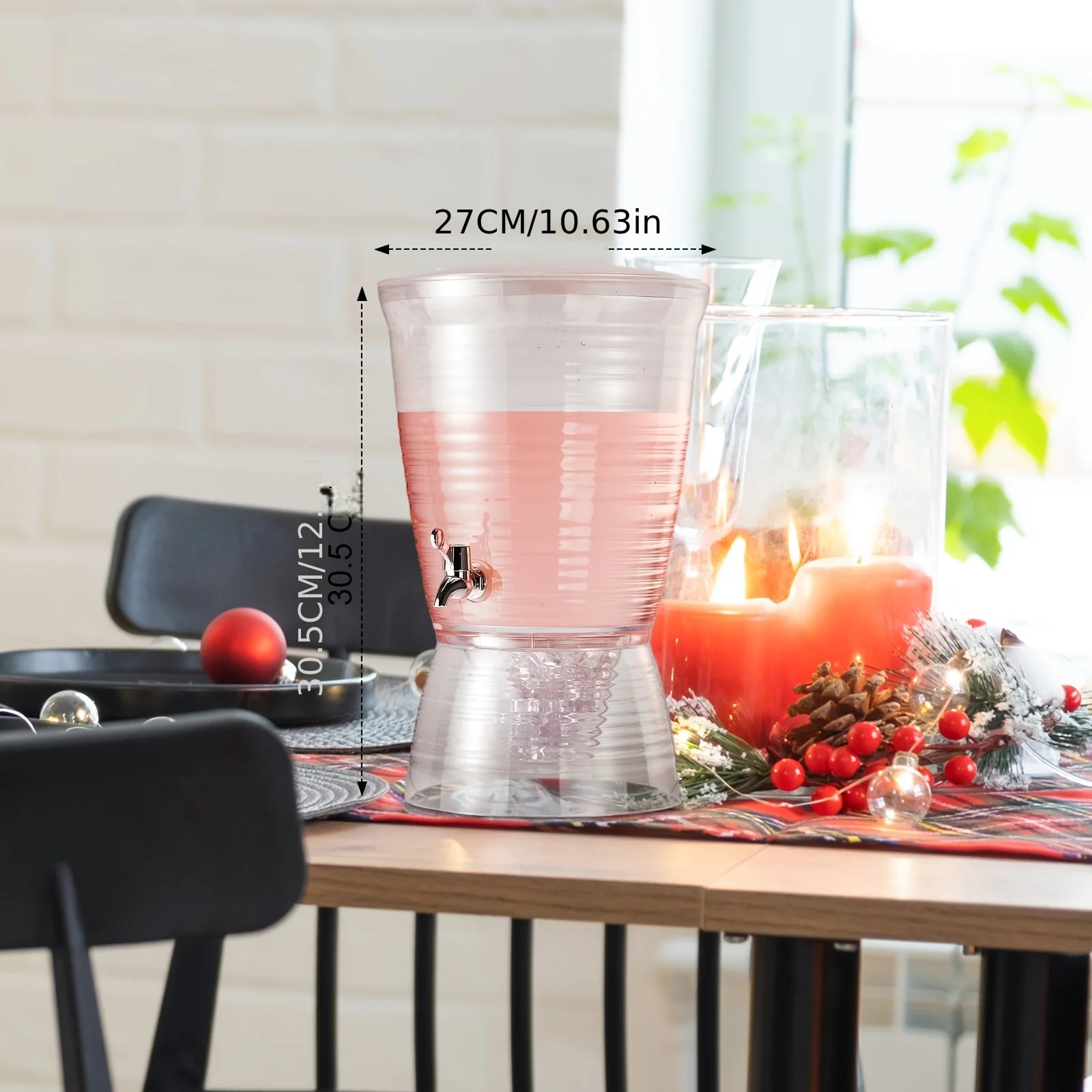 2pcs Clear Acrylic Beverage Dispenser Set – 10L (2.7 Gal) Countertop Drink Dispenser with Drip-Free Spigot, Detachable Base & Wi