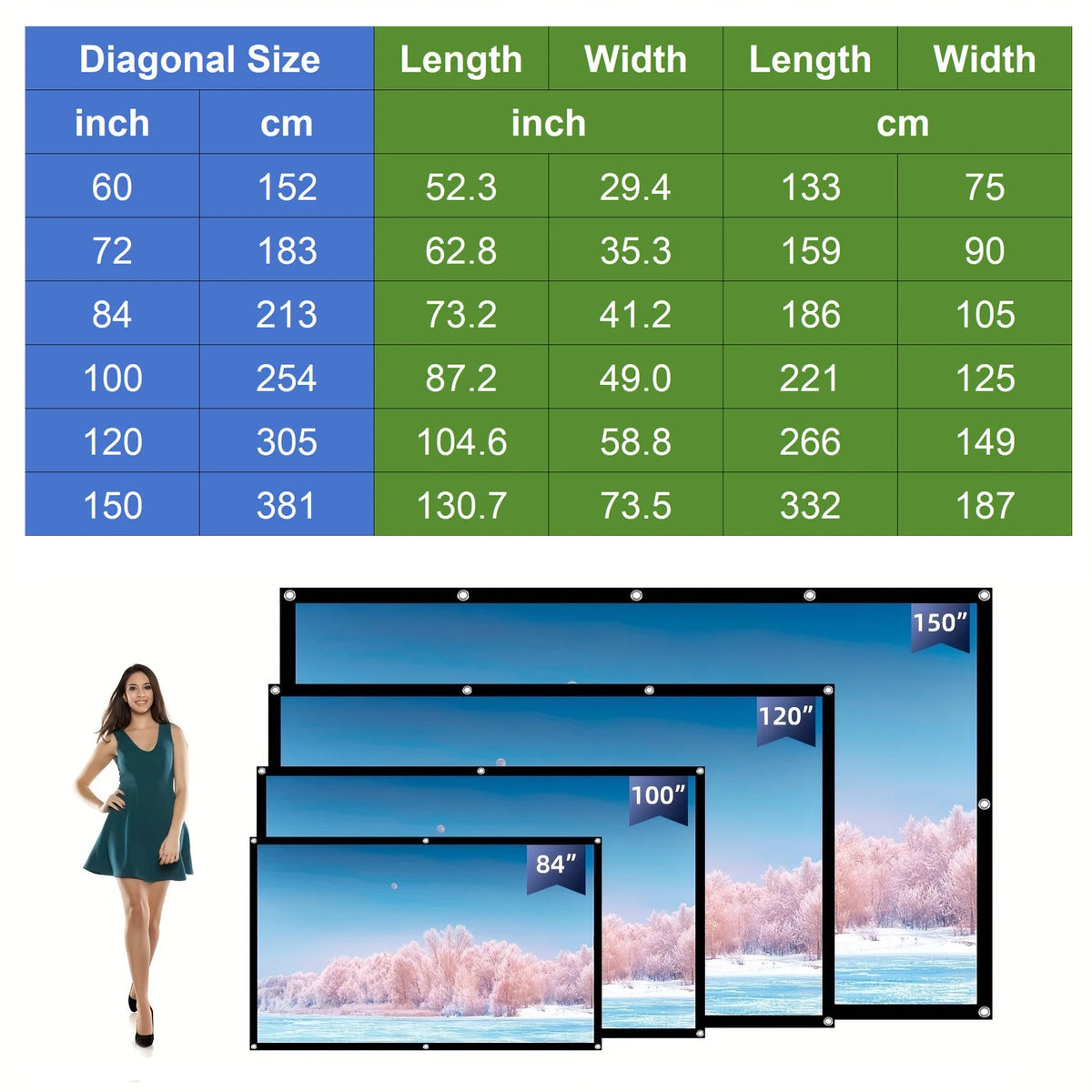 Portable Projection Screen - 60 to 150 Inch