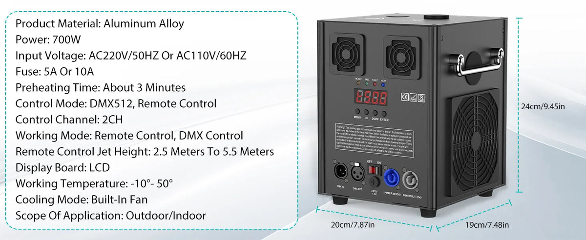 Machine à étincelles froides 700 W lumière de scène DMX noire