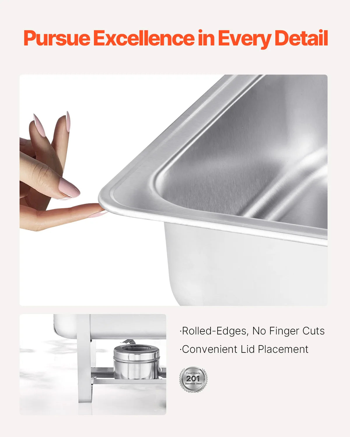 Ensemble de 4 ou 6 plats de maintien au chaud en acier inoxydable de 8 Qt avec couvercle