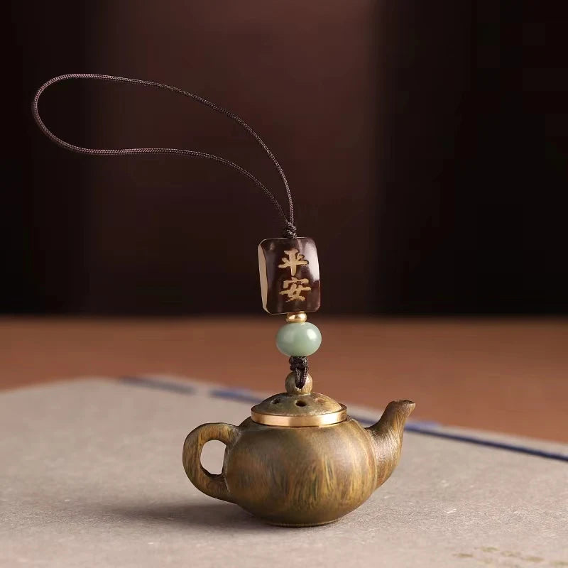 Openwork Carved Teapot Keychain Pendant