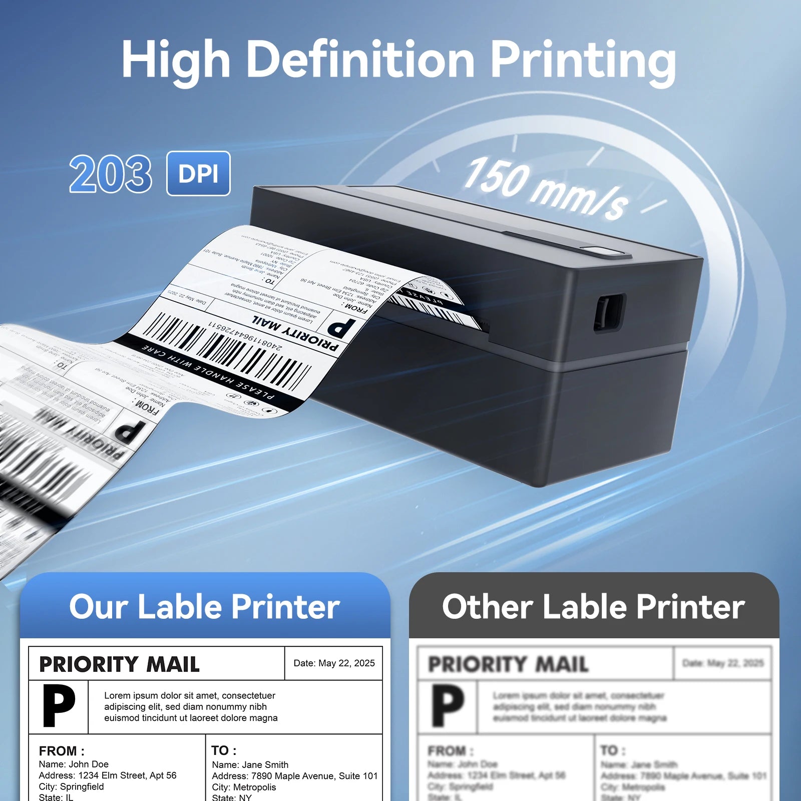 4x6 Thermal Label Printer No Ink Bluetooth USB 203 DPI Fast Print