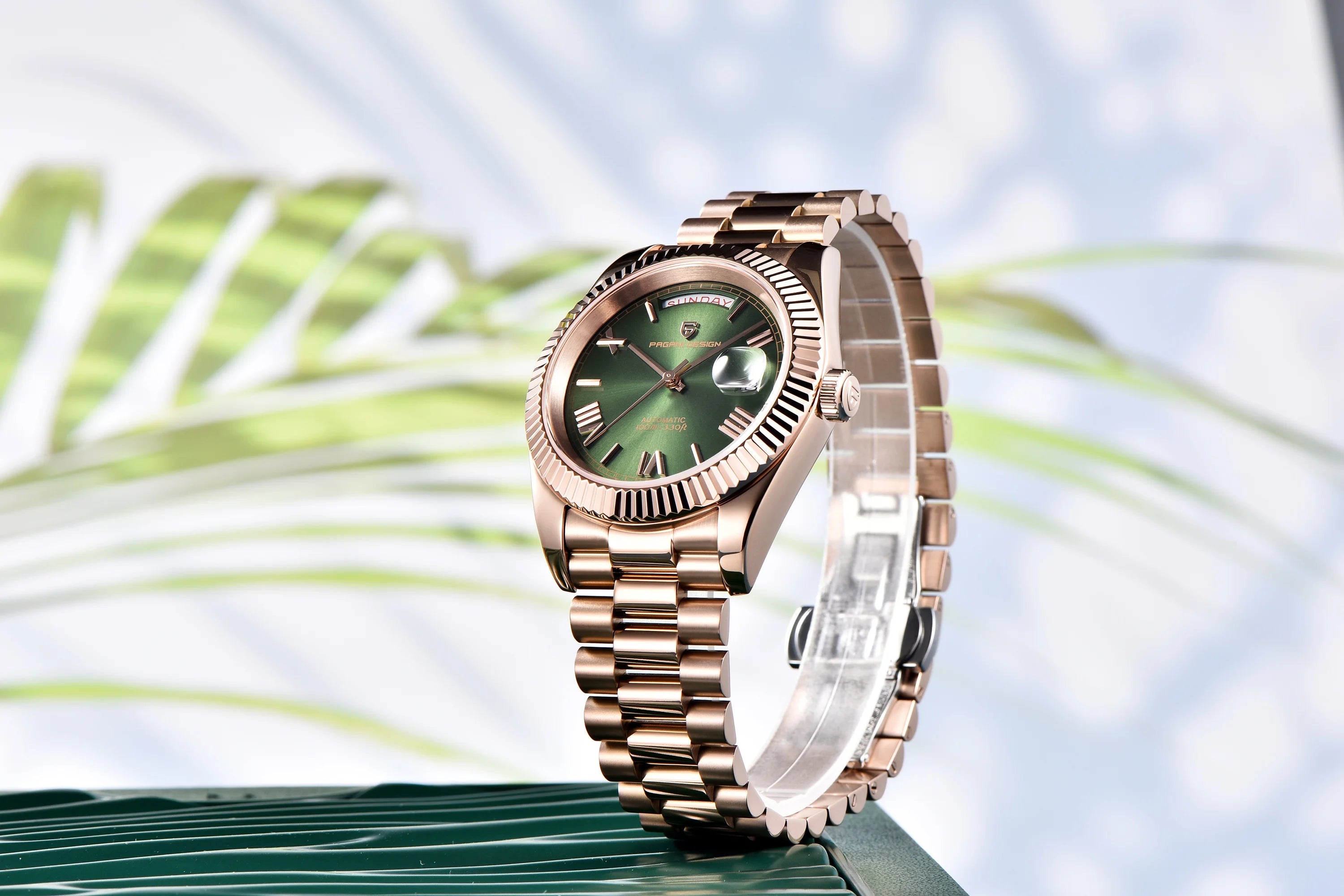 Orologio Meccanico Automatico Uomo Oro Rosa NH36A Zaffiro 10Bar
