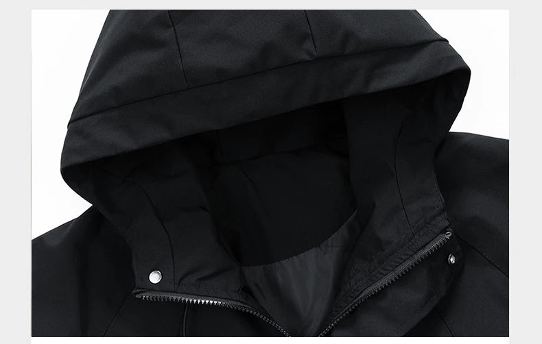Windbreakers Men Hooded Jacket Zipper Coat Cargo Waterproof Black Bomber Camping Loose Thin Softshell Hooded Hiking Jacket 