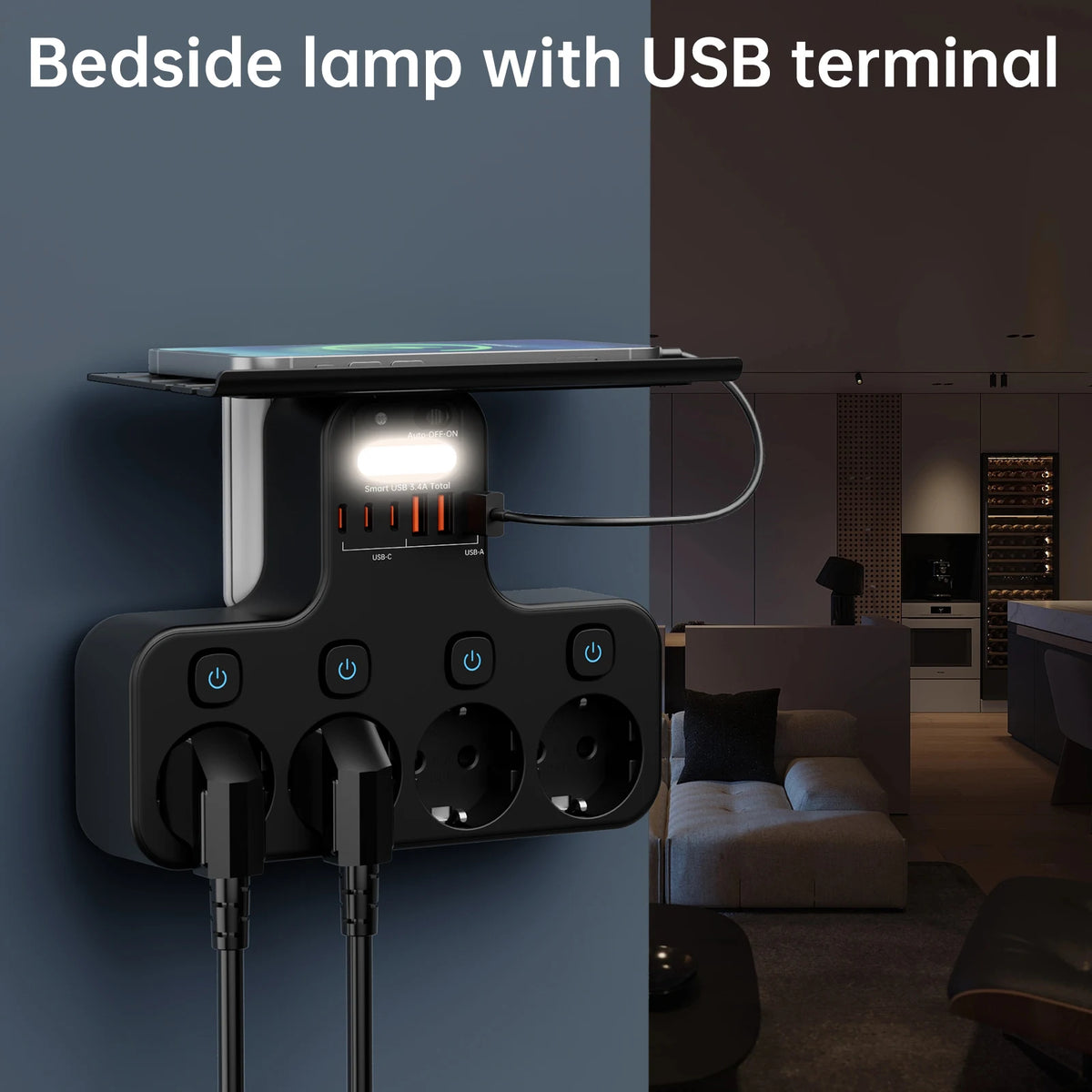 EU Switched Socket Adapter with USB-C