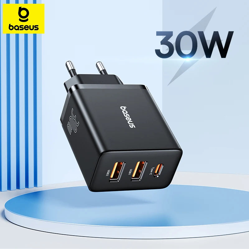 Baseus 30W Gyors Töltő 3-Portos USB-C PD és QC3.0 Fali Adapter