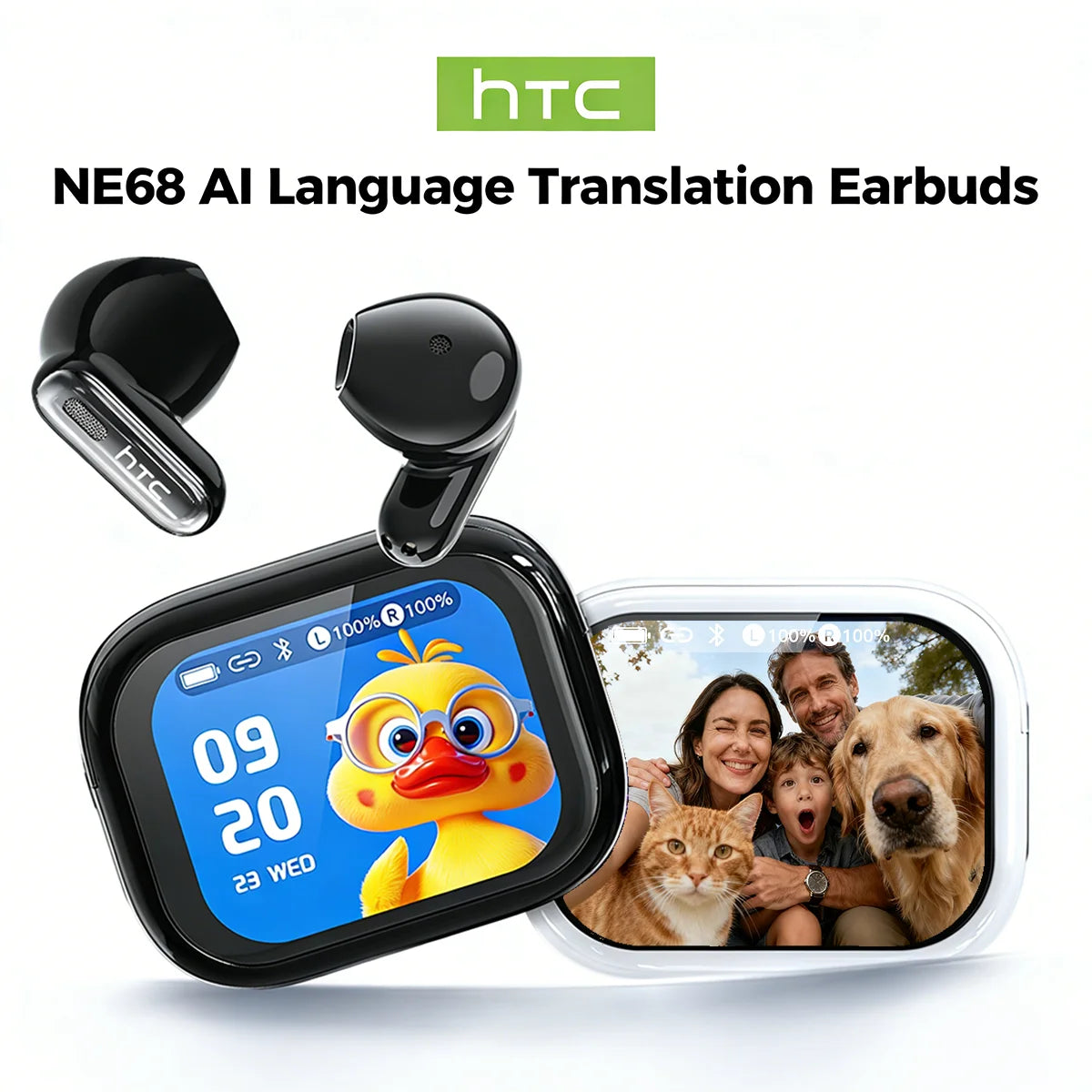 Smart AI Translator HTC NE68 Wireless Bluetooth Earphones With Mic Clear Sound Earbuds Low latency Translation 40Hrs Playback