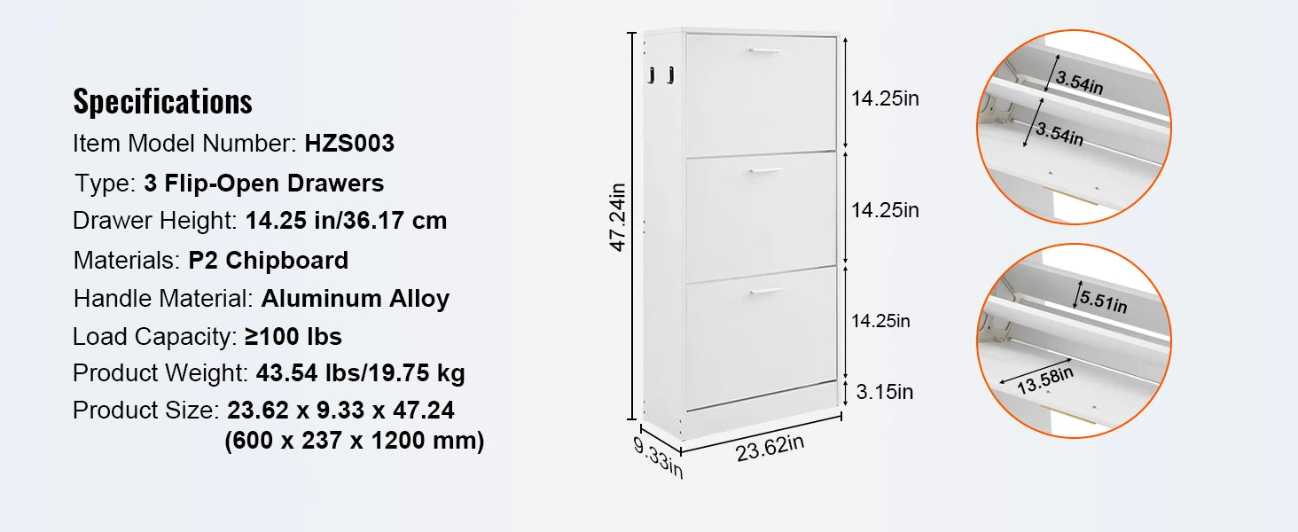 3-Drawer Flip Shoe Cabinet for Entryway Storage and Organization