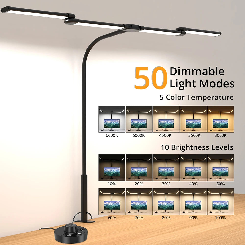 Verstelbare LED-bureaulamp met klem en automatische dimfunctie