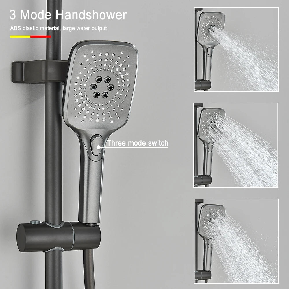 Black Digital Shower Set with Rainfall Head and Hand Shower
