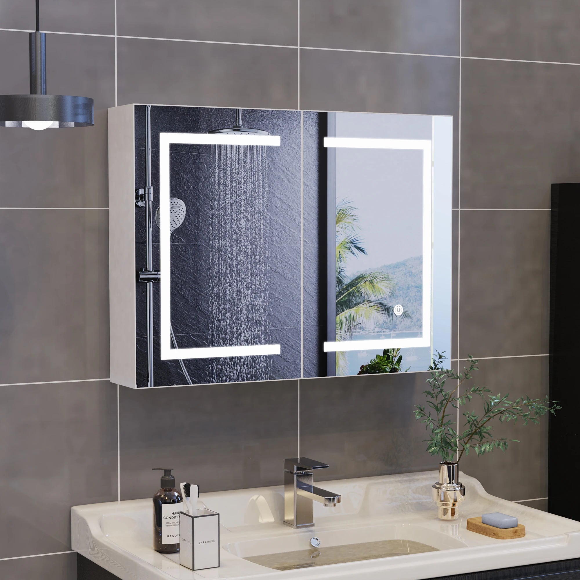 LED Bathroom Mirror Cabinet 80cm Wall Mounted with Storage Shelves