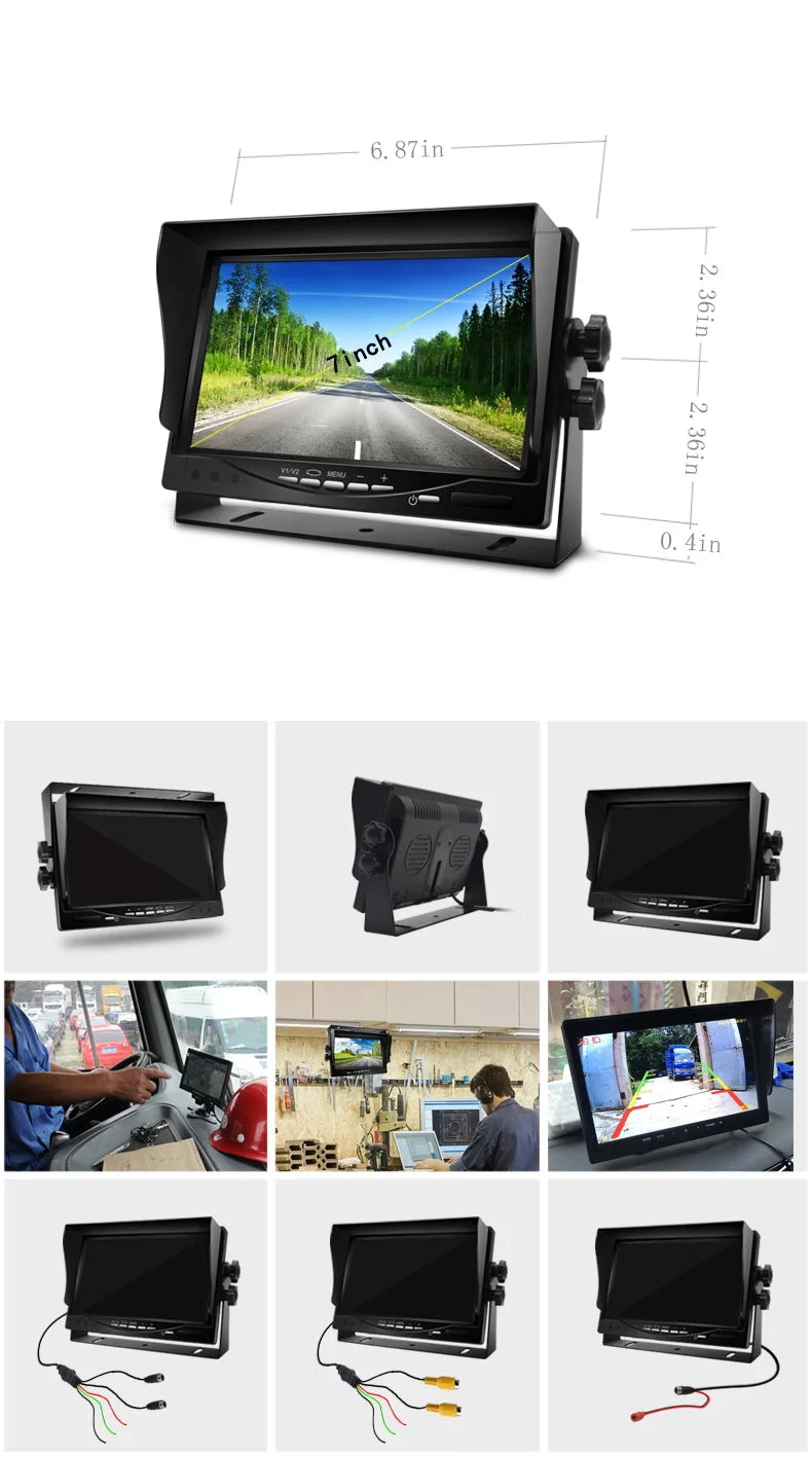 Moniteur d’affichage de recul 7 pouces, caméra de recul, moniteur de surveillance de conduite en marche arrière, adapté pour camion, camion, bus
