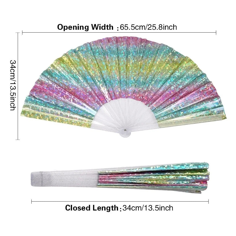 Grote opvouwbare handwaaier, opties in verschillende kleuren en iriserend