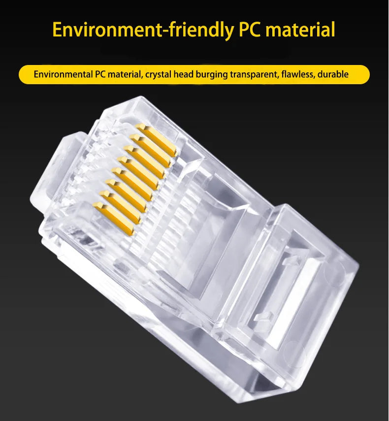 100pcs/lot RJ45 CAT6 CAT5e Pass Through Connectors Crystal End Gold-Plated 8P8C Crimp UTP Standard Ethernet Network Modular Plug