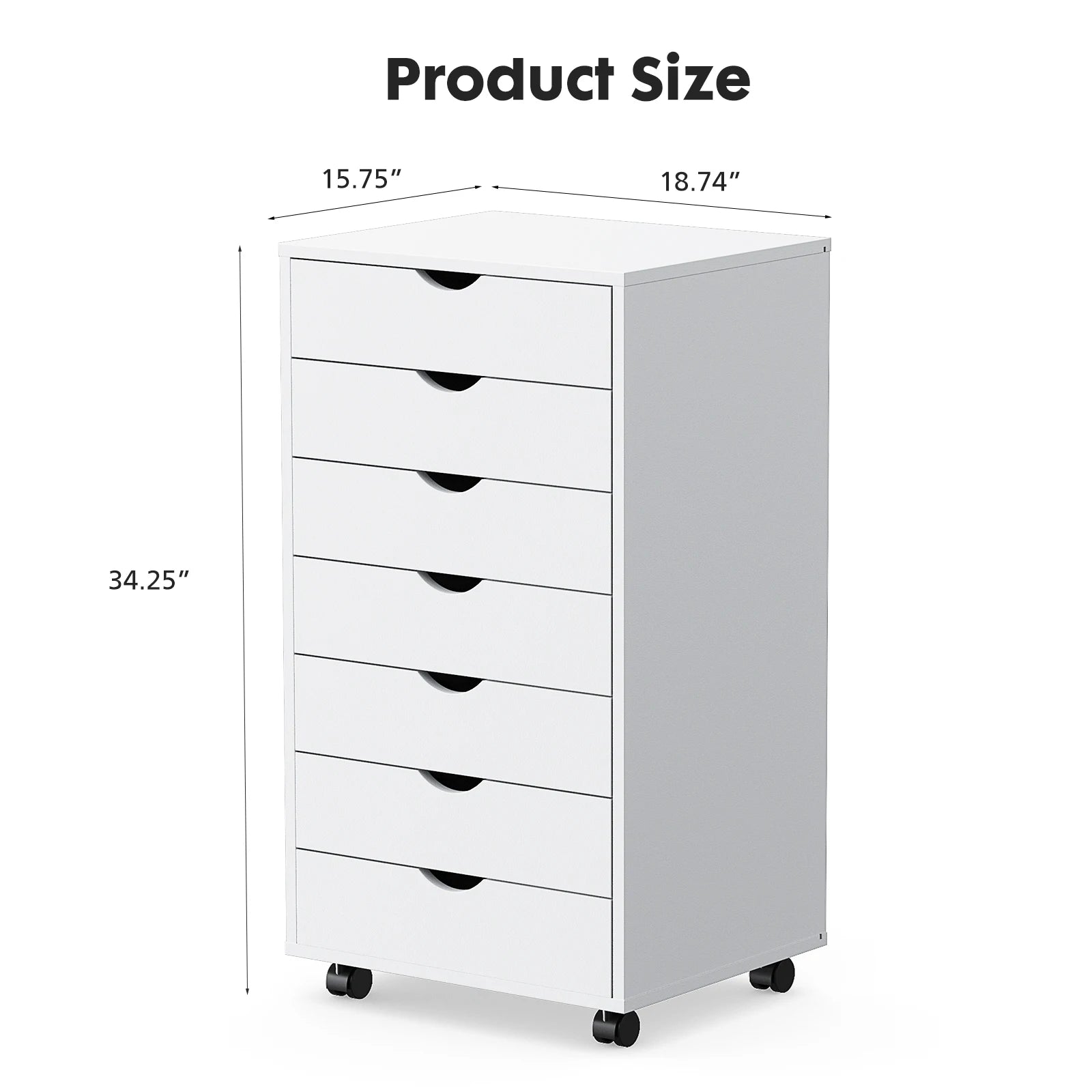 7 Drawer Rolling Storage Cabinet with Wheels Wooden Chest Organizer