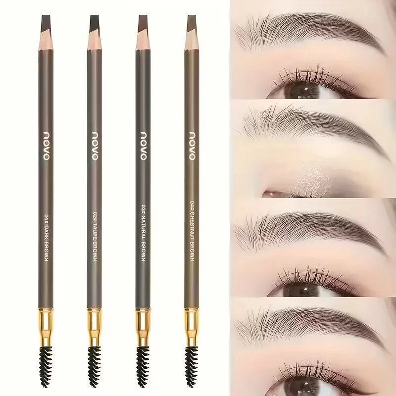 Lot de 4 crayons à sourcils étanches avec goupillon pour des sourcils naturels