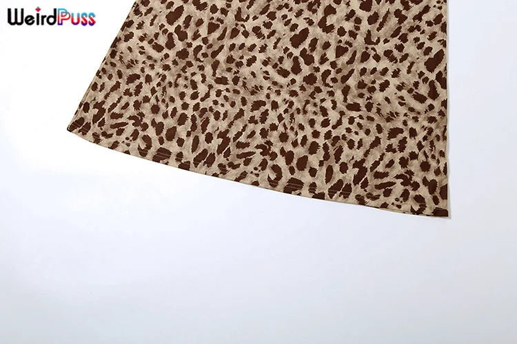 Weird Puss Leopard Print Dress Woman Summer Sexy Swing Collar Spaghetti Straps Backless Ruffles Party Clubwear Skinny Vestidos 