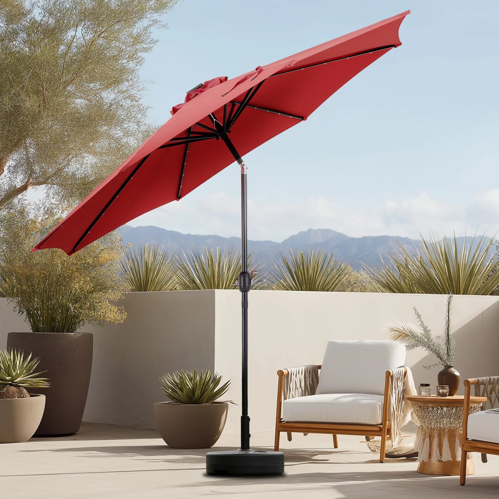 10FT Solar Patio Umbrella with 32 LED Lights Tilt & Crank