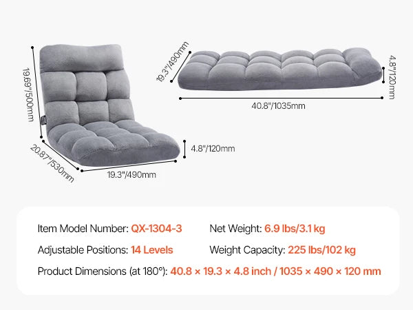 Chaise de sol réglable avec dossier, canapé en mousse pliable