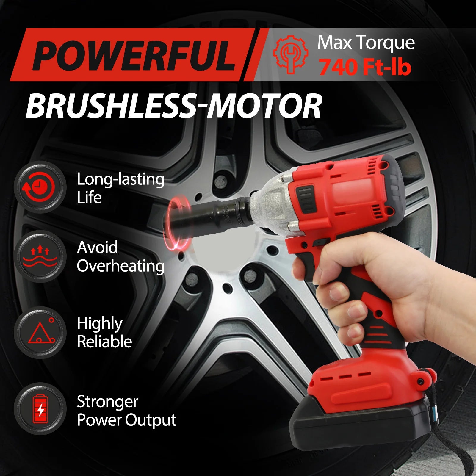 Cordless Electric Impact Wrench Set 1000Nm 21V with 2 Batteries