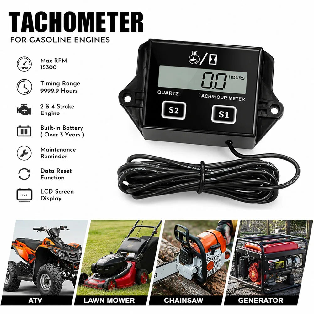 LCD Inductive Tachometer and Engine Hour Meter