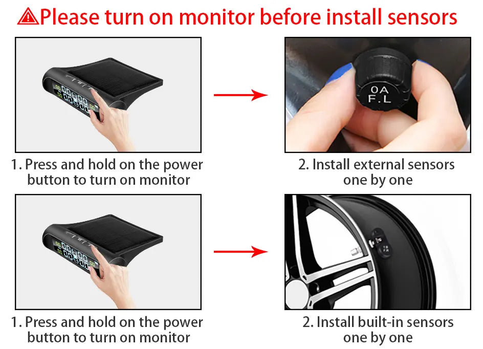 E-ACE Solar Power TPMS Car Tire Pressure Alarm Monitor System Auto Security Alarm Systems Tyre Pressure Temperature Warning 