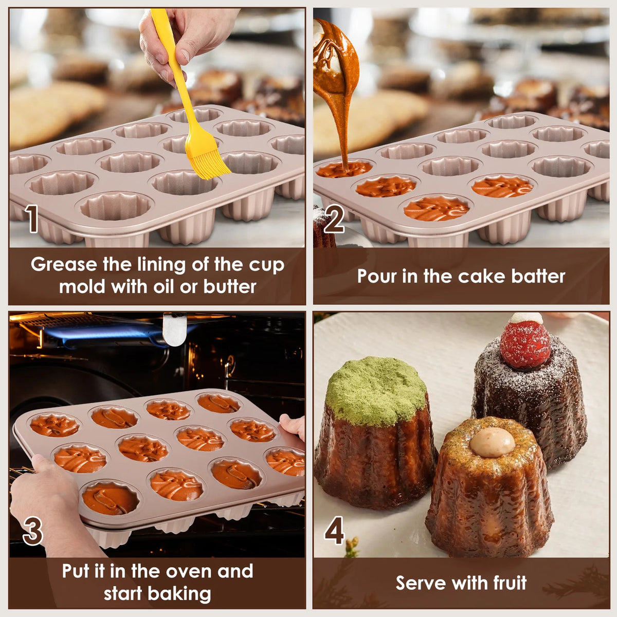 Kolfiber-stål canelé-panna, 6, 9 eller 12 hål