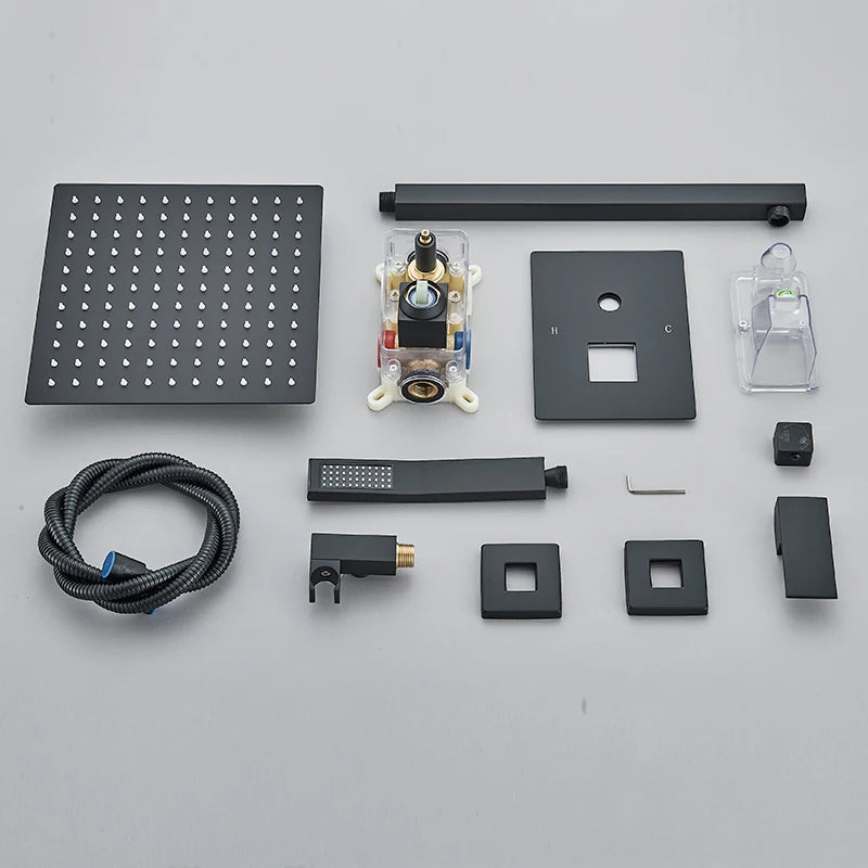 Matte Black Concealed Shower System with Rainfall Head & Tub Spout