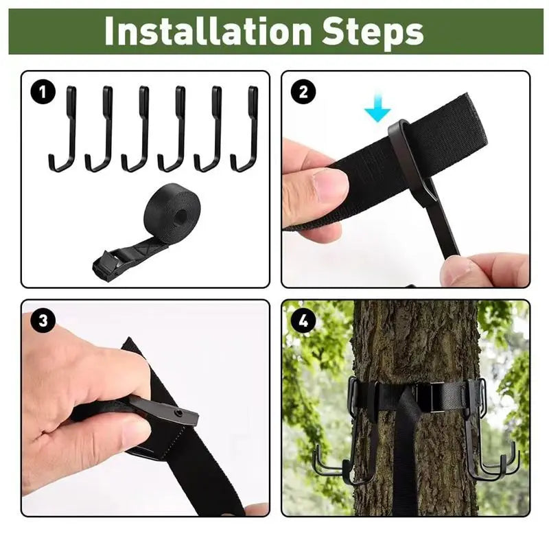 2 m Tree Strap Gear Hanger with Metal Hooks