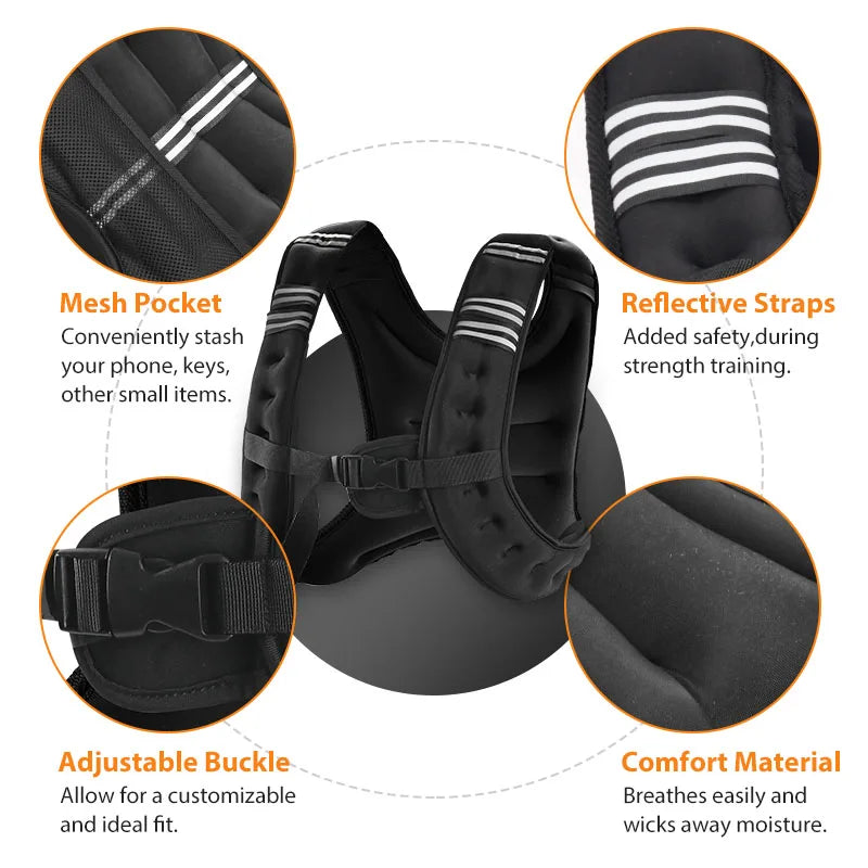 12lb Weighted Vest with Reflective Strips for Running & Strength Training