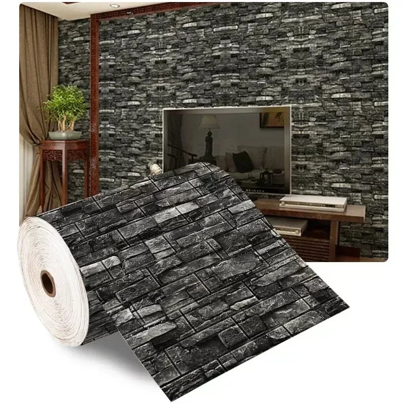 70cm*2m 3D Soft Foam Brick Wallpaper Sticker Roll DIY Self Adhesive Living Room Home Kitchen Bathroom Decorative Wall Paper 