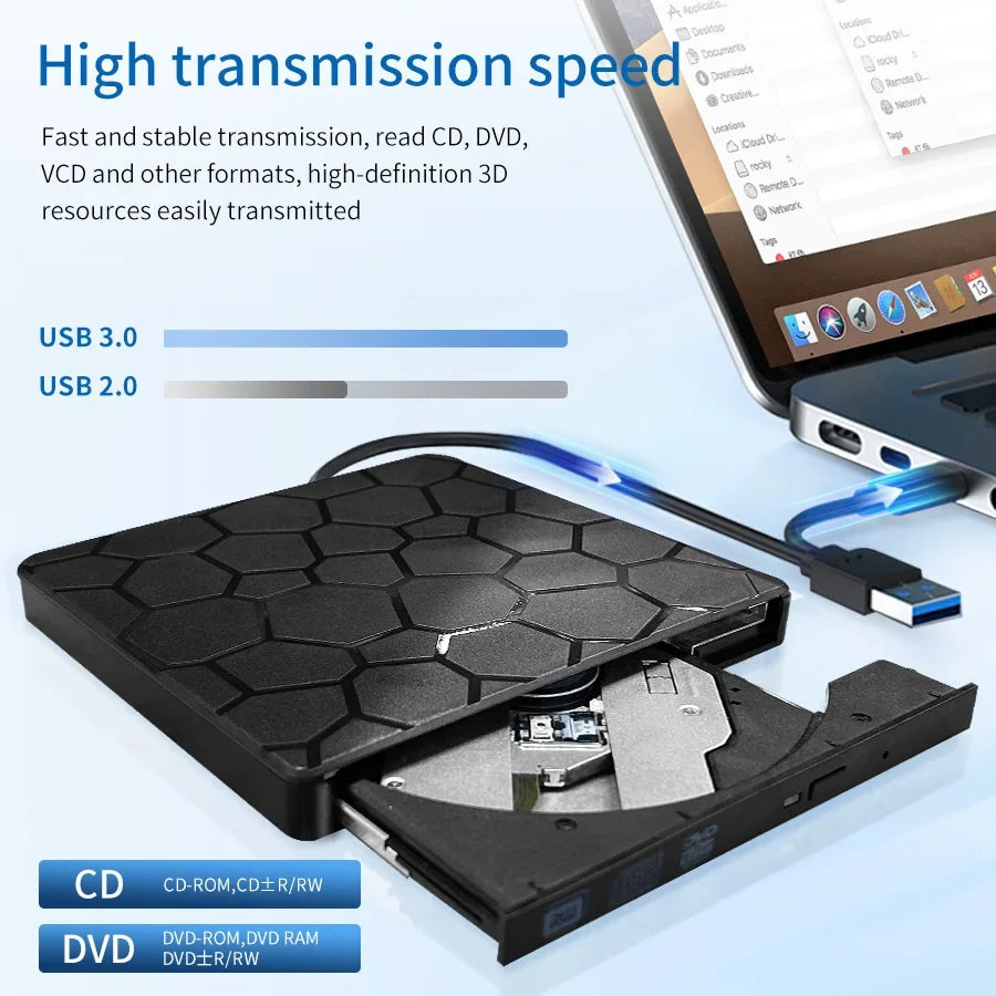 External DVD RW Drive USB 3.0 Type C 2 in 1 Interface Slim DVD CD Writer Burner Reader Player Optical Drive For Laptop PC 