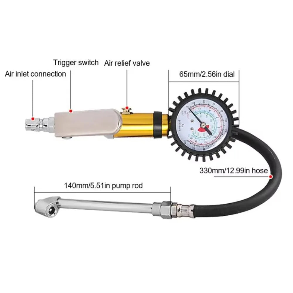 Luftpistol for dekkfylling med 0–220 PSI-manometer