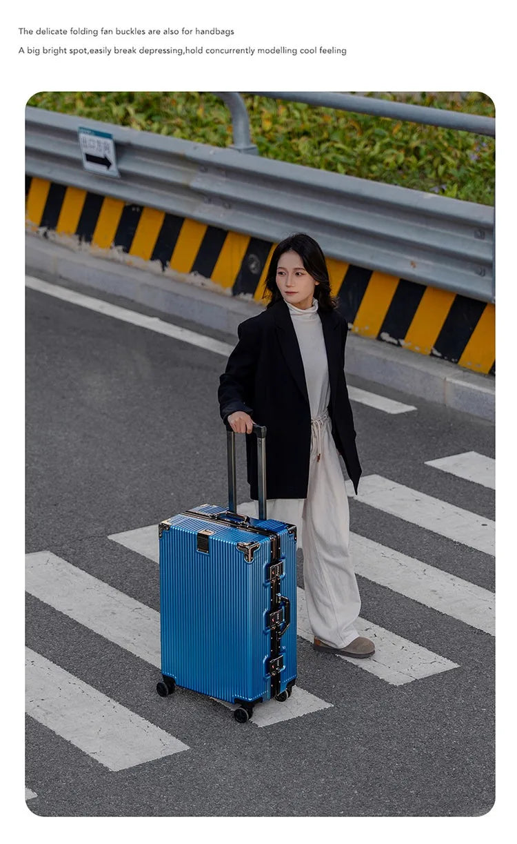 Aluminum Frame Suitcase with Silent All-Terrain Wheels and Cup Holder