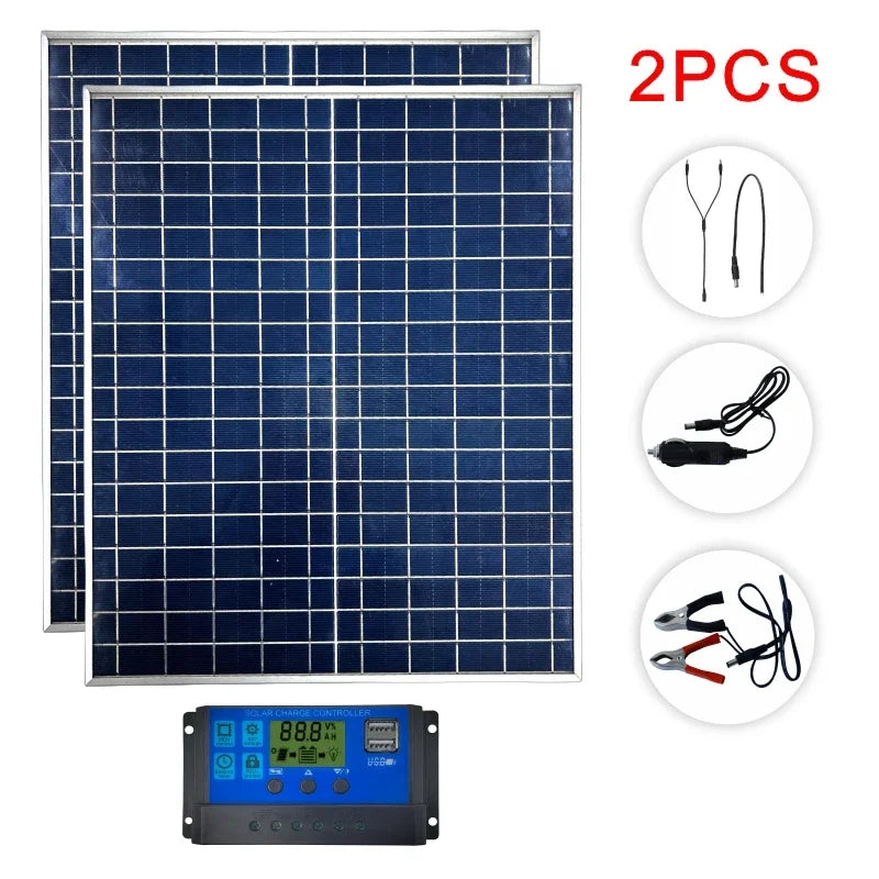 500W Rigid Monocrystalline Solar Panel with Aluminum Frame 12V Battery Charger for RV Camping Boat Home Off Grid Power USB